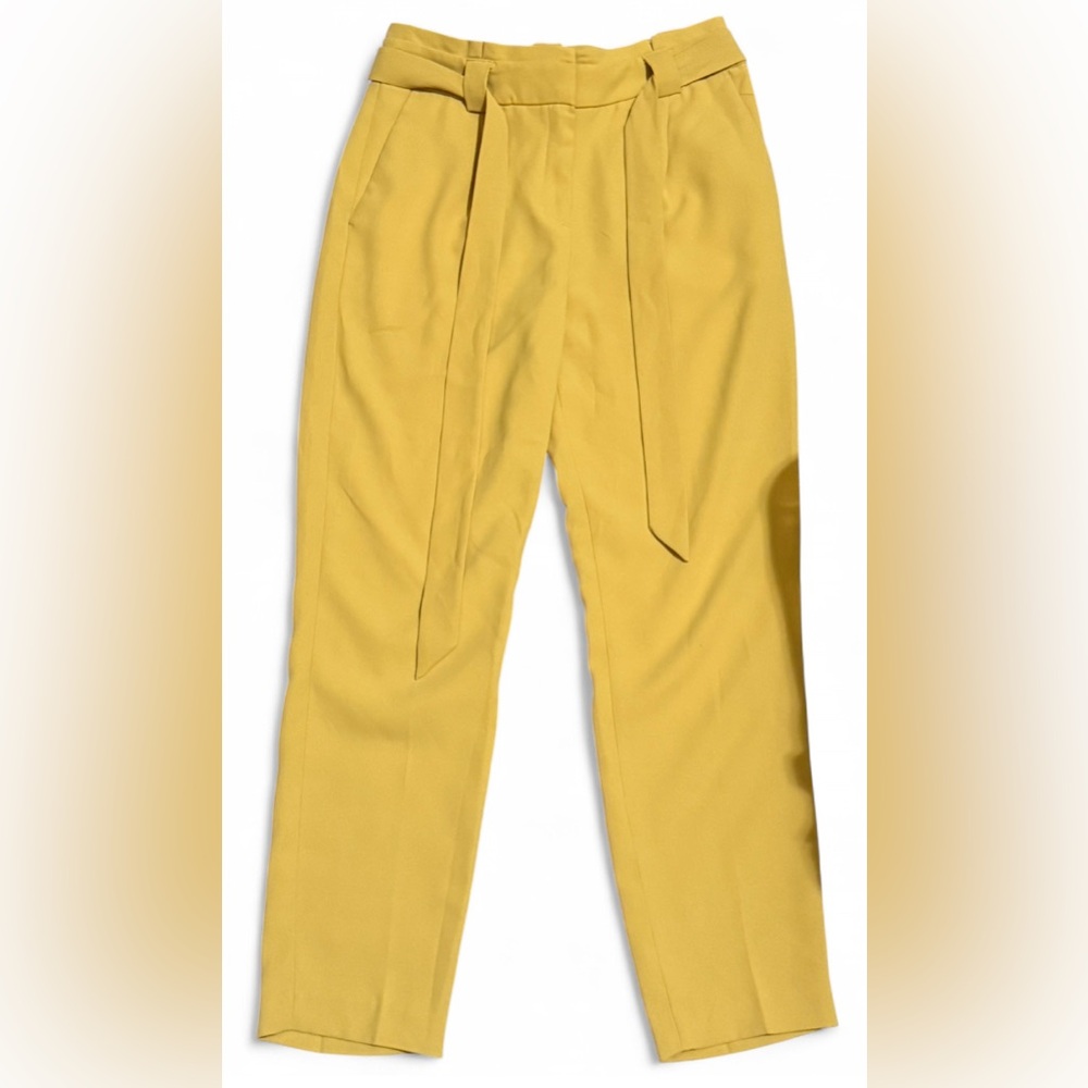 Express Mustard High Rise Ankle Pants Women's Size 8R Tie Belt Career Dress Pant